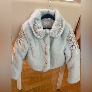 😊Frozen 2 Girl's Size 5/6 Blue Faux Fur Jacket Coat Elsa Disney store